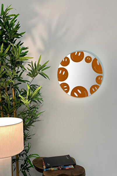 Ortakçı Design Echo Deco Gülücük Desen Baskılı Dekoratif Ayna Turuncu