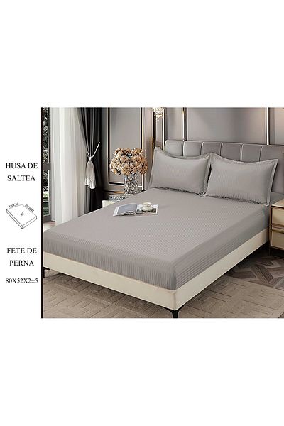 CHIRASO CHIRASO Bed Cover Set, DAMASK, for 180x200 cm mattress and 2 Pillowcases 52x80cm, light gray