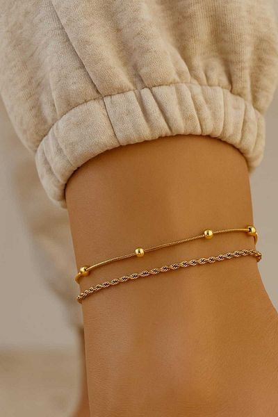 stainles steel Steel Anklet Double Italian Chain and Ball Model Gold Tarnish-Free Steel Anklet