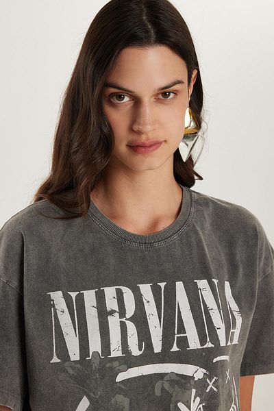 Tudors Women's Relax Fit Relaxed Fit 100% Cotton Short Sleeve Crew Neck Printed Anthracite T-Shirt
