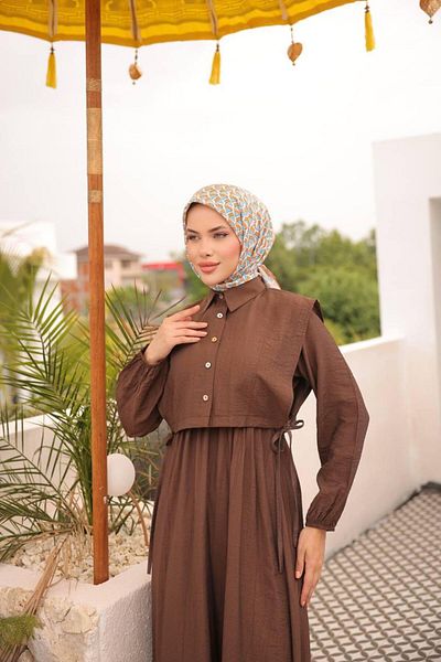 modayaselam Strawberry Fabric Vest Hijab Dress