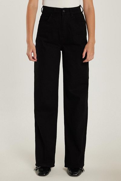 Tudors Women's Regular Fit 100% Cotton Wide Leg Black Jean Jeans