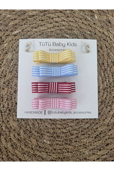 Accessories Set of 4 Striped Ribbon Design Baby and Girl Clip Hairpins - Kids & Baby Hair Clips