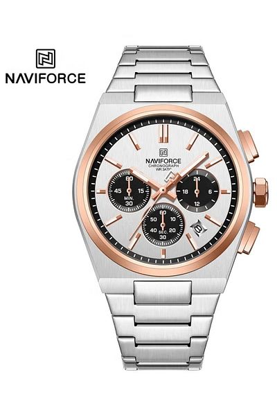 Naviforce Matching Chronograph Watch Set for Couples – Stainless Steel Strap, Multi-Function Display