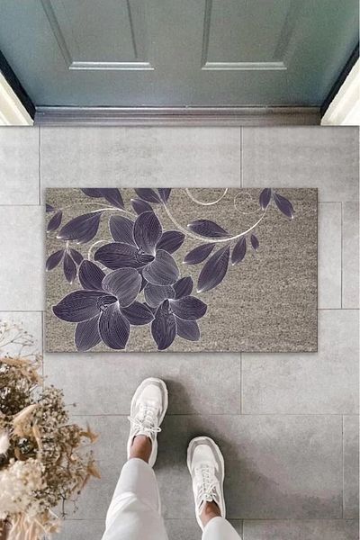 Mu Art Ahşap Decorative Digital Printing Gray Lily Outdoor Mat K-2099