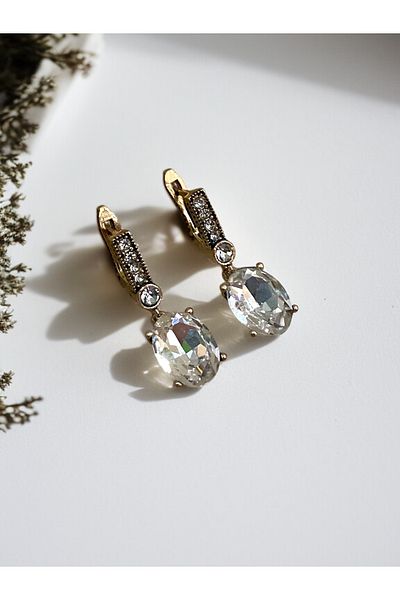 FAYRA ACCESSORIES Crystal Stone Oval Earrings