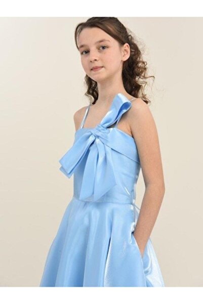 Zekids Rochie de seară lungă, cu fundă din țesătură strălucitoare pentru fete