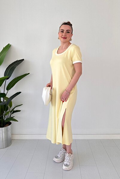 MaziButik Round Neck Modal Dress Yellow