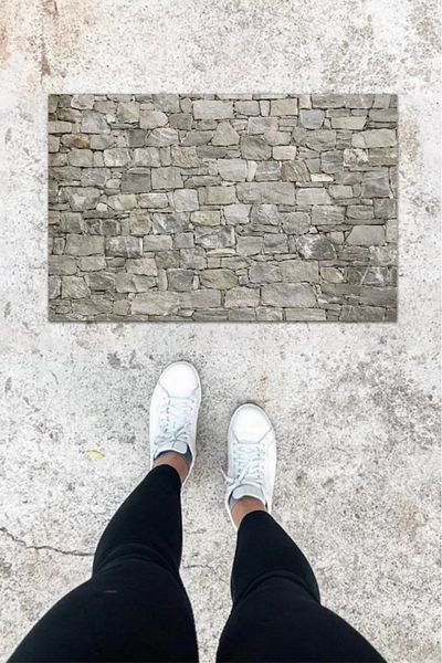 P Parla Digital Printing Gray Stone Wall Pattern Door Mat K-1063