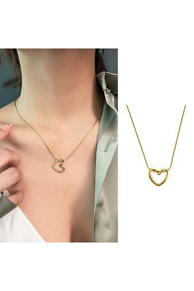 Nehir Women's Stainless Steel Gold Italian Chain Heart Pendant Knot Steel Necklace