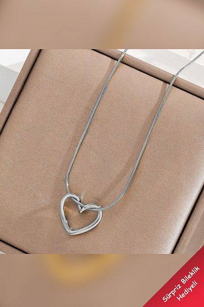 Nehir Women's Stainless Steel Silver Italian Chain Heart Pendant Knot Steel Necklace