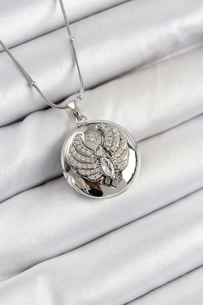 Clariss 316L Steel Chain Openable Phoenix Model Zircon Stone Silver Color Women's Necklace