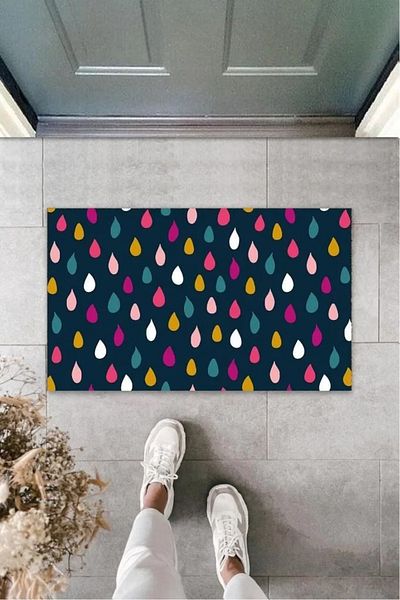 Mu Art Ahşap Colorful Door Mat Damlalar Pattern K-3250