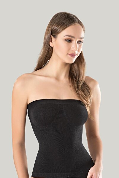 Pi Giyim قميص داخلي نسائي أساسي بدون حمالات من القطن الأسود