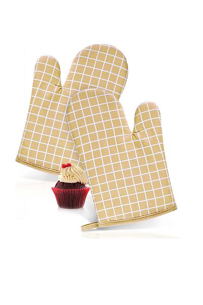 Liagué Set of 2 Liague oven mitts, 28 x 18 cm, quilted cotton, white, beige