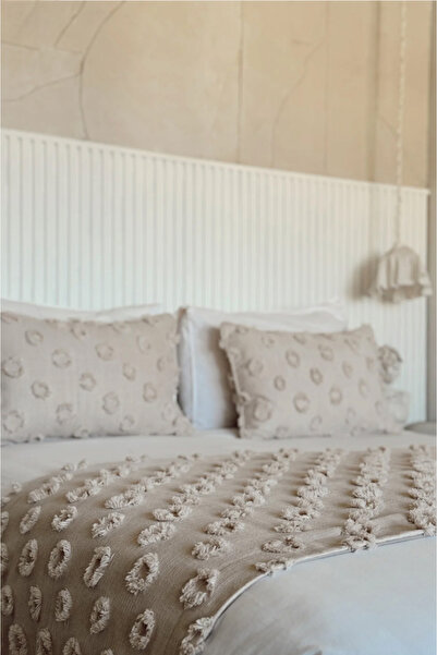 bursa çeyiz Yatak Runner ve Yastık Kılıfı Seti 70x260 cm 2li 50x70 cm Çift Kişilik Şönil Ponponlu Yatak Şalı