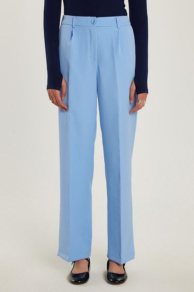 Tudors Women's Relax Fit Relaxed Cut Palazzo Wide Leg Blue Trousers with Pockets