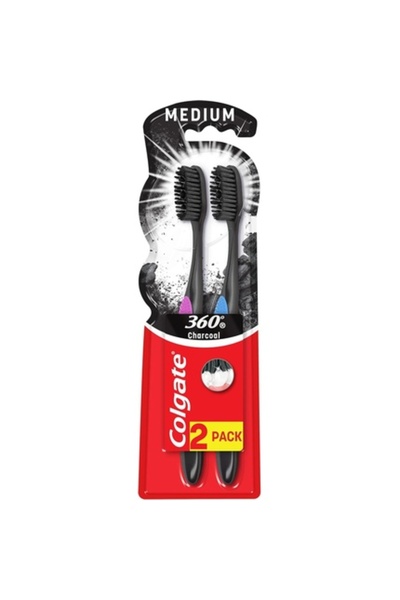 Colgate Periuță de dinți Colgate 360 Black Medium, set 2 bucăți