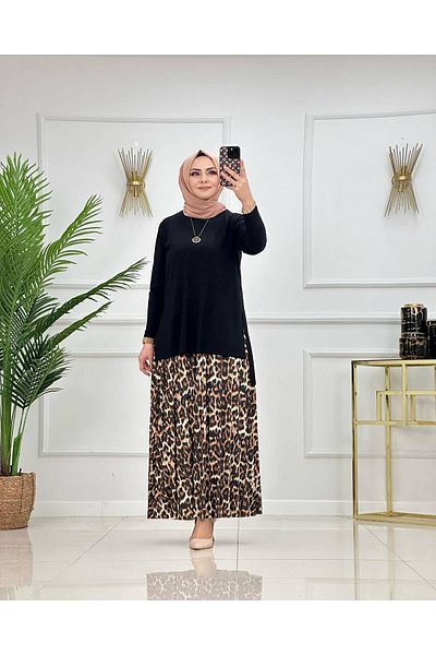 NİSUM MODA Σετ με φούστα με μοτίβο λεοπάρ