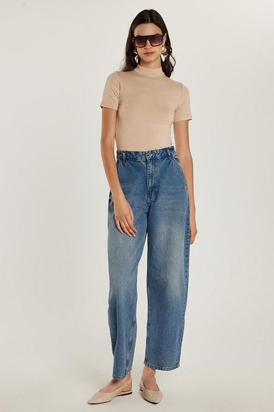 Tudors Women's Regular Fit Side Pocket Baggy Balloon Blue Jean Jeans Trousers