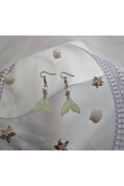 glactuca craft Green Mermaidcore Pearl Earrings Y2K