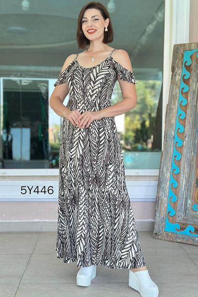 İnce Topuk Off Shoulder Maxi Dress with Rope Strap 5Y446