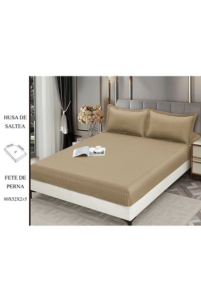 CHIRASO CHIRASO Bed Cover Set, DAMASK, for 180x200 cm mattress and 2 Pillowcases 52x80cm, light brown