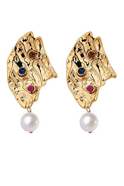 Glaren Gold Color Women's Earrings with Colored Stones