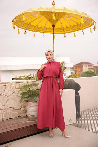 modayaselam Strawberry Fabric Vest Hijab Dress