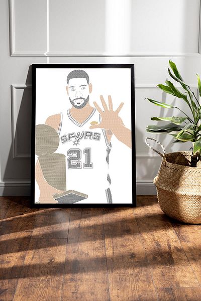 Saturn Tim Duncan Framed Painting - Basketball Nba Poster Painting