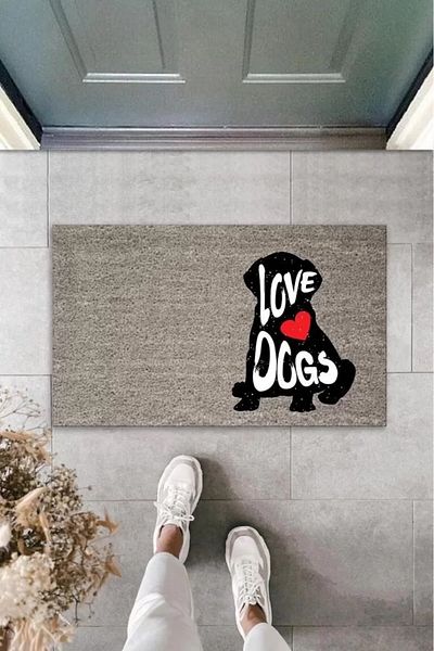 Mu Art Ahşap Digital Printing Gray Love Dogs Decorative Door Mat with Dog K-2071