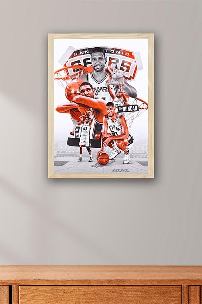 Saturn Tim Duncan Framed Painting - San Antonio Spurs Nba Poster Painting