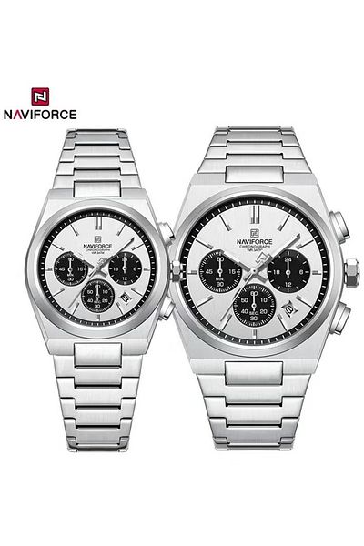 Naviforce Matching Chronograph Watch Set with Multi Function Display Stainless Steel Strap Water Resistant