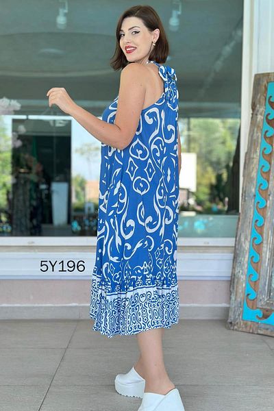 İnce Topuk Halter Neck Patterned Viscose Dress 5Y196
