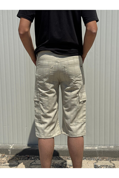 Valensco Erkek Keten Kargo Cepli Şort Kapri