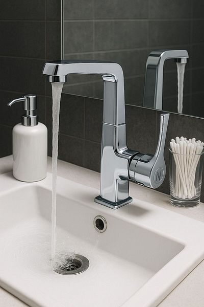 RENA DESIGN Washbasin Faucet Chrome Bathroom Faucet Heavy Princ High Body Swivel Pipe Modern Luxury Fixture Silver Gray