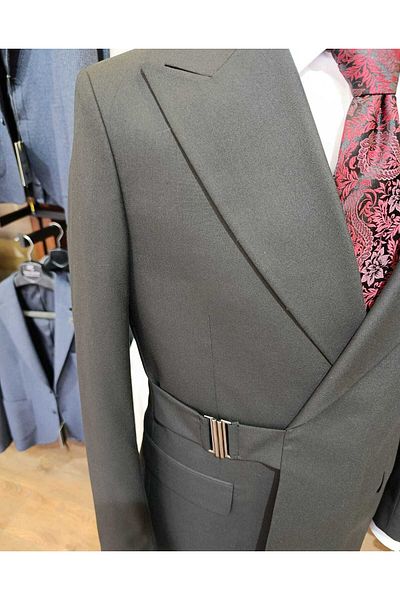 Ted Davıd Black Double Breasted Suit with Belt Closure