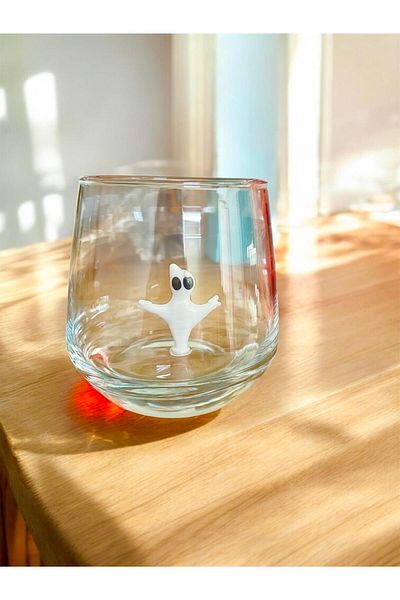 nazarboncuğu Single Glass Cup Handmade Glass Cup with Christmas Tree Pumpkin, Cow, Snowman, Ghost Figure