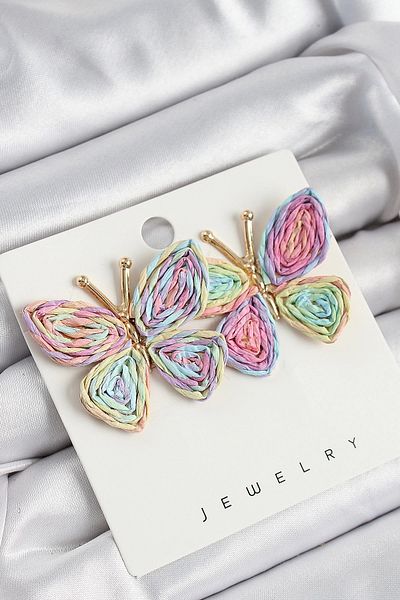 Celira Brass Rainbow Butterfly Model Gold Color Women's Straw Earrings