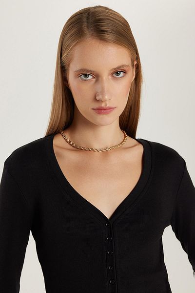 Tudors Women's Slim Fit Slim Fit Modal Fabric Long Sleeve Boat Neck Black Cardigan