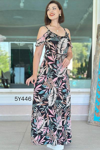 İnce Topuk Off Shoulder Maxi Dress with Rope Strap 5Y446