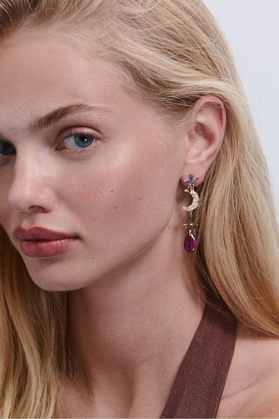 Stradivarius Set of 2 beaded and moon dangle earrings