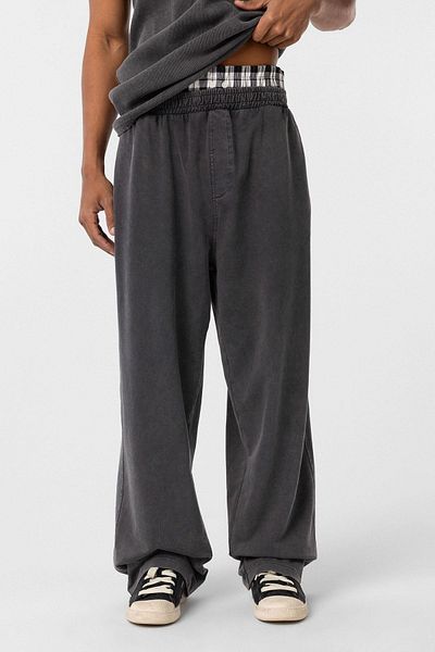 VAMOSCLO Washed Waist Detailed Baggy Tracksuit Bottom Black