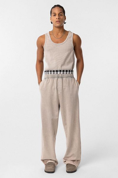VAMOSCLO Washed Waist Detailed Baggy Tracksuit Bottom Stone