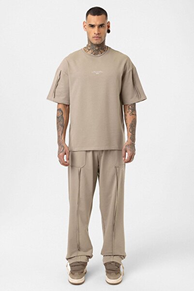 VAMOSCLO Baskılı Stoper Paça Eşofman Takım Vizon