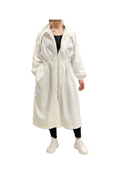 SOLOBUY Midi Trench Coat, Women's Sporty Style, Stand-up Collar, White