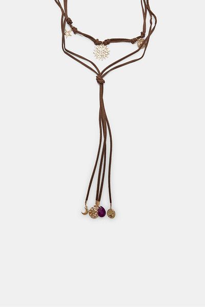Stradivarius Beaded cord necklace with sun