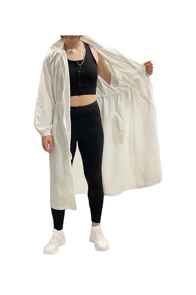 SOLOBUY Midi Trench Coat, Women's Sporty Style, Stand-up Collar, White
