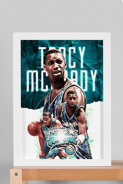 Saturn Tracy Mcgrady Framed Painting - Orlando Magic Nba Poster Painting