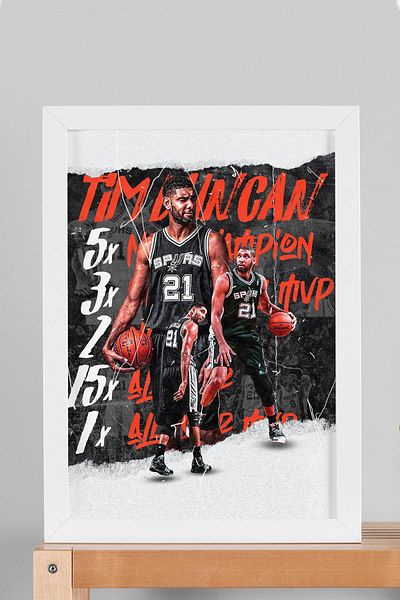 Saturn Tim Duncan Framed Painting - Basketball Nba Poster Painting